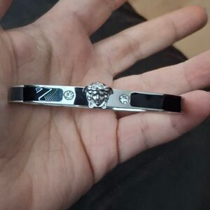 18K Gold Plated Silver Medusa Head Black Oil Drip  Diamond Bracelet